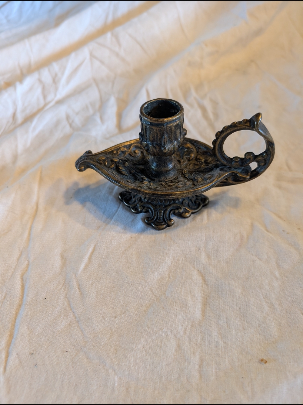 2/60$ Vintage Brass-Tone Ornate Candle Holder - Dark Gold and Black
